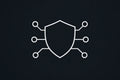 Minimalist shield network icon symbolizing cybersecurity and IT protection on dark background